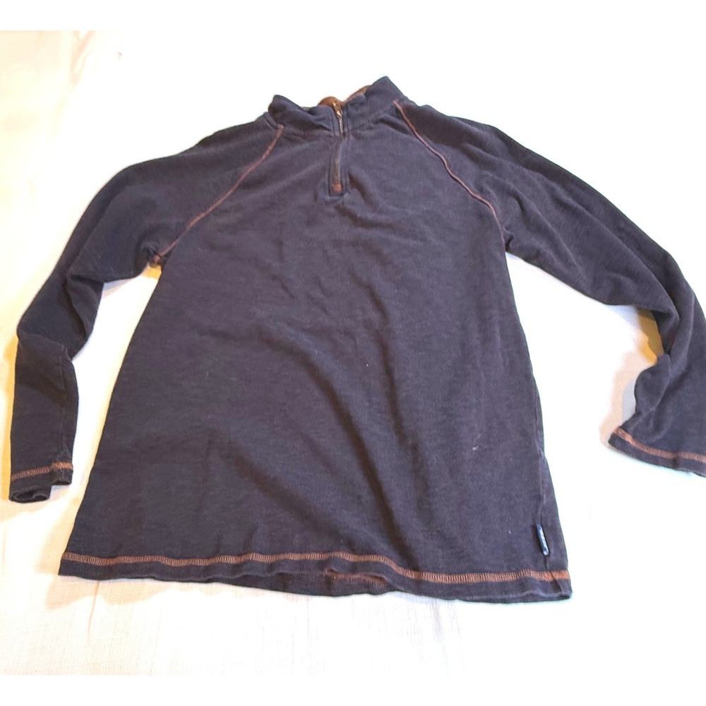 ROWM Mens Quarter Zip Pullover Long Sleeve Shirt Dark Gray/blue‎ Size L